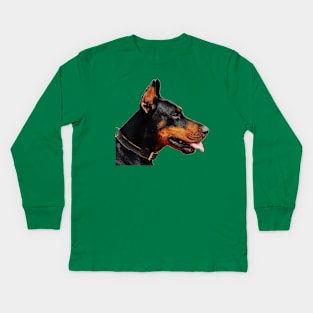 Doberman Pinscher Real life Portrait Kids Long Sleeve T-Shirt